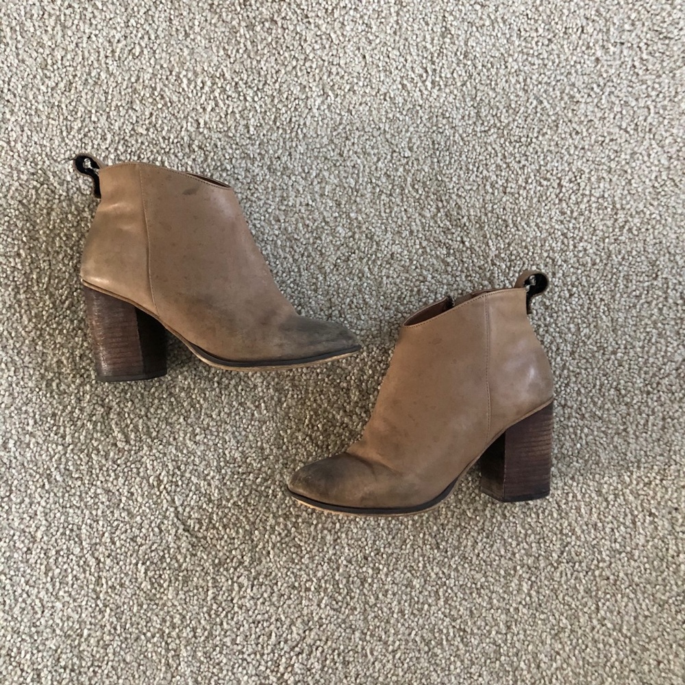 BP Nordstrom Cognac Brown Leather Block Heel Ankle Booties Size 6.5 Boho